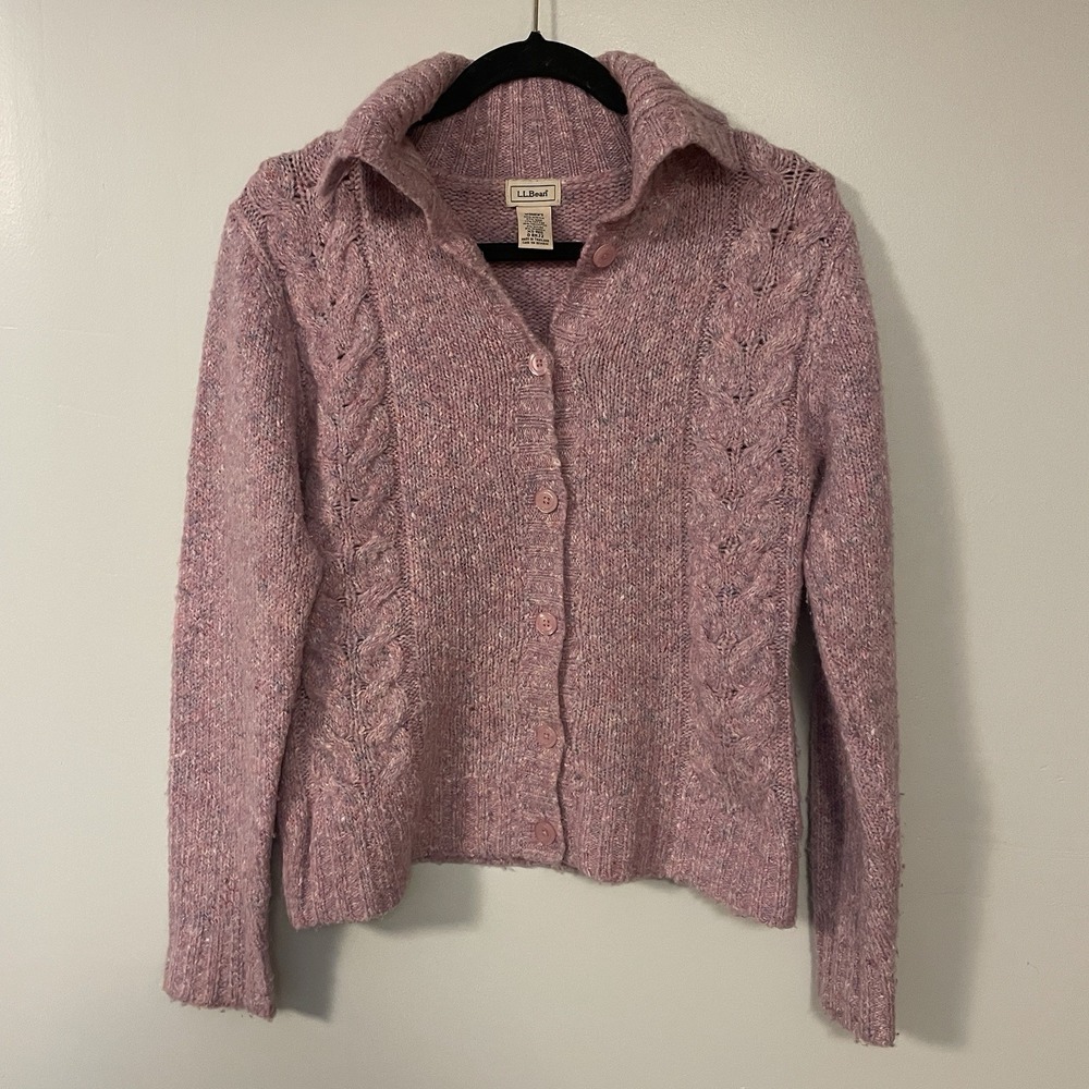 LL Bean Pink Wool Blend Button Cardigan Sweater Women's Thick Knit Grannycore XS